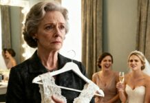 AFTER SPENDING SIX MONTHS HAND-SEWING MY DAUGHTER’S WEDDING DRESS, I WALKED INTO THE BRIDAL SUITE JUST IN TIME TO HEAR HER LAUGH, “IF SHE ASKS, TELL HER IT DOESN’T FIT. IT LOOKS LIKE SOMETHING FROM A THRIFT STORE.” I SWALLOWED MY PRIDE, STRAIGHTENED MY BACK, AND SILENTLY TOOK THE DRESS WITH ME. BUT LATER, SOMETHING UNIMAGINABLE HAPPENED…