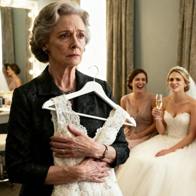 Después de pasar seis meses cosiendo a mano el vestido de boda de mi hija, entré a la suite nupcial justo a tiempo para escucharla reírse y decir: —Si pregunta, dile que no me queda. Parece algo sacado de una tienda de segunda mano.  Tragué mi orgullo, enderecé la espalda y, en silencio, me llevé el vestido conmigo. Pero más tarde ocurrió algo inimaginable…