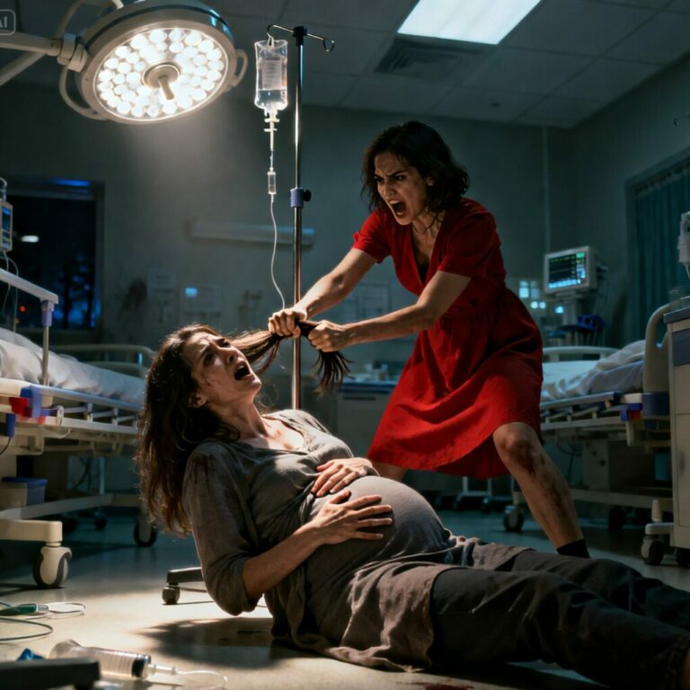 I was nine months pregnant when she dragged me off the hospital bed by my hair. Blood ran down my face as she screamed, “Your baby will never be born.” I begged for help—and that’s when I saw my mother-in-law standing in the doorway, smiling. Not shocked. Not scared. Smiling. In that moment, I realized the real danger wasn’t the woman attacking me… it was the family I married into.