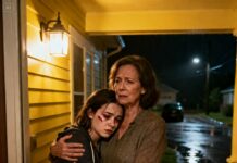 “At one in the morning, I opened my door and my daughter collapsed into my arms. Blood on her lips. One eye swollen shut. ‘Mom… he said if I told you, I wouldn’t survive the night.’ I held her while my badge burned against my chest. That was the moment I realized this wasn’t just a family problem. It was a war—and someone was about to lose everything.”