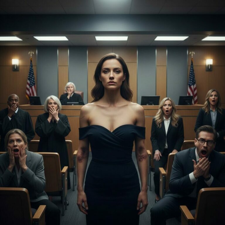 I sat there while he sneered, “You’re a workhorse—easy to ride.” Laughter rippled through the room, and I felt myself shrink. Then I stood. “Objection,” I whispered—to myself. When I removed my dress, the truth fell with it, and the courtroom inhaled as one. Silence. Eyes widened. I met his stare and smiled. This wasn’t my breaking point. It was my opening move.