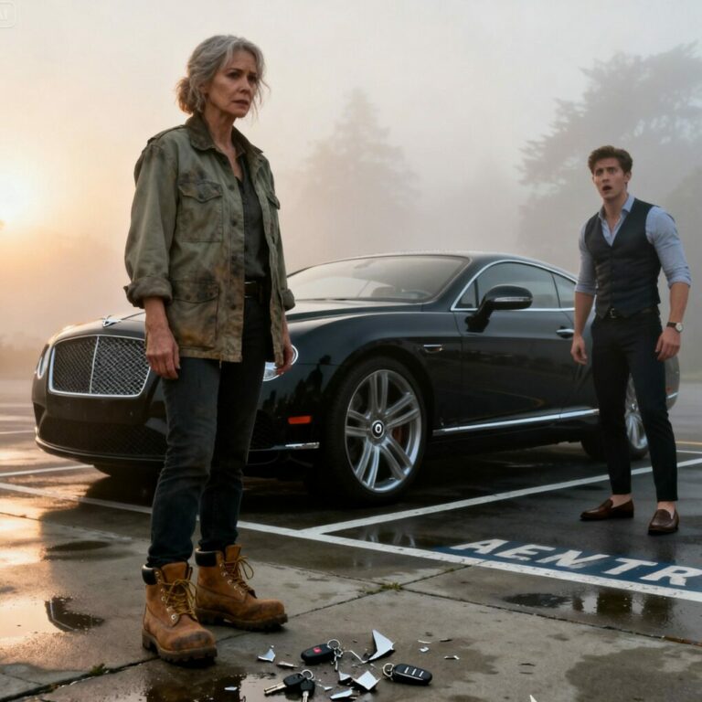 The keys hit the concrete and cracked. “Pick them up,” he snapped. “That car costs more than you’ll ever make.” I didn’t move. I just looked at the Bentley parked in my spot. “That’s a tow zone,” I said quietly. He laughed. That was the moment I decided he wouldn’t be laughing much longer.