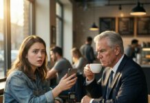 At 7:12 a.m., my dad called ice-cold: “Grandpa died last night, funeral Friday, the inheritance is all ours—you get nothing.” My mom laughed in the background: “Finally we got rid of her!” I didn’t argue, I just put it on speaker… Because they would never guess the person sitting across from me, sipping coffee, was listening to everything with a cold face.