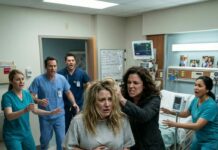 I was lying in the hospital bed, one hand on my pregnant belly, when she stormed in and hissed, “You think carrying his child makes you untouchable?” Before I could scream, she grabbed my hair and shoved me down. Nurses rushed in—but then my father stepped through the door and said calmly, “Get your hands off my daughter.” The room went silent. She had no idea who she’d just attacked.