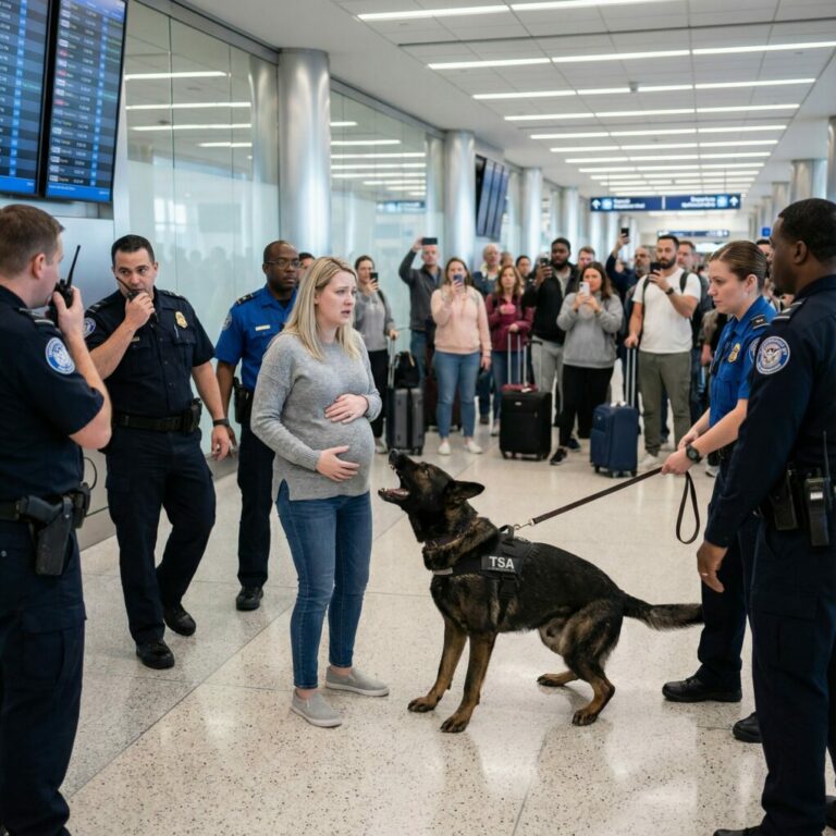 Un perro ladra frenéticamente a una mujer embarazada en un aeropuerto… y la verdad que descubre la seguridad es impactante.