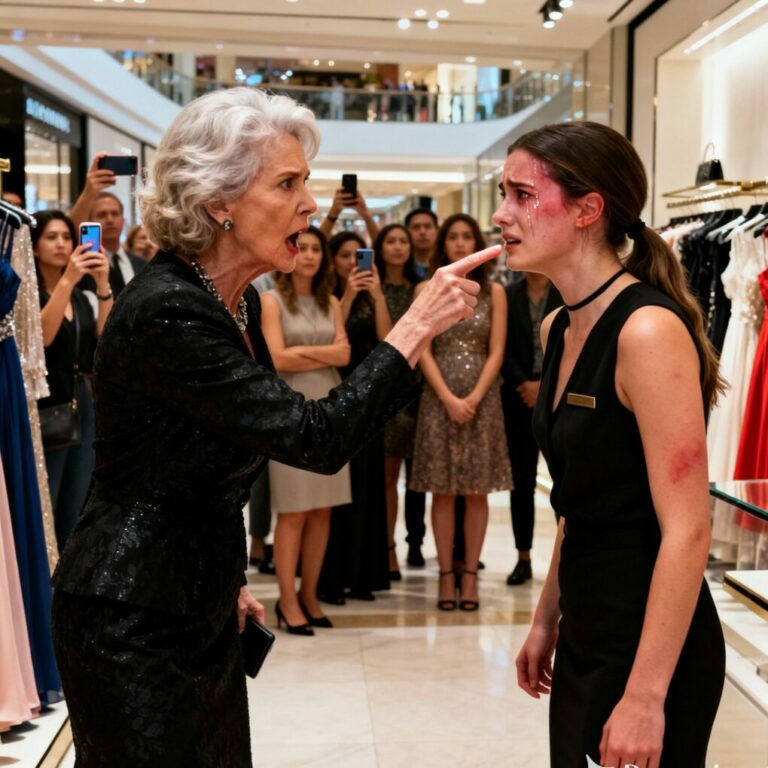 The slap echoed through the store. My face burned. Phones were raised. “That’s what happens when people like you forget your place,” she sneered. I wanted the floor to swallow me—until a deep voice cut through the silence. “You just assaulted my wife.” I froze. Wife? I had never seen this man before. But the fear on her face told me everything was about to change.