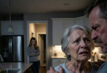 My son grabbed my throat, squeezing tighter as he screamed, ‘Obey me, you useless old woman! Go cook my dinner right now!’ I couldn’t breathe. My vision blurred. His wife stood in the doorway, laughing, treating my terror like a joke. In that moment, something inside me snapped—not with rage, but with clarity. I realized that if I survived this moment, I could never live like this again. As his hands tightened around my neck, I made a decision that would change everything. I was going to teach him a lesson he would never forget…