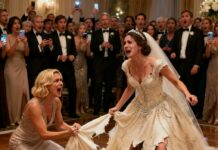 I still hear her voice echoing through the ballroom. “You stole him from me,” she screamed, her hands gripping my wedding dress. Before I could react, I heard fabric rip—loud, violent, final. Guests gasped. Phones rose. I stood frozen as my $50,000 dress fell apart in front of 400 people. Then my husband turned around. And what he did next changed everything.