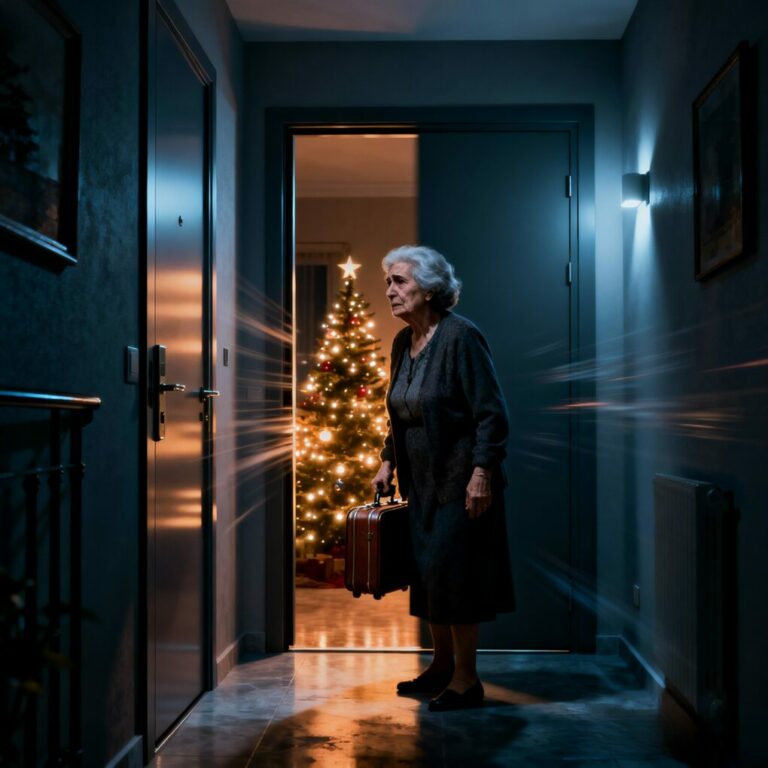 “No es buen momento, mamá. A mi mujer no le gustan los extraños en Navidad.” Eso fue lo último que escuché antes de que mi propio hijo cerrara la puerta en mi cara. Yo había viajado horas, con la maleta aún en la mano y el corazón lleno de ilusión. No grité. No supliqué. Me quedé en silencio… y dejé una nota. Tres días después, mi teléfono no dejó de sonar. ¿Por qué?