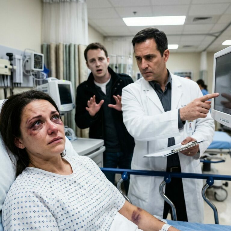 Me golpeaba todos los días por las cosas más pequeñas: una tostada quemada, una respuesta tardía, una mirada “equivocada”. —Tú me obligas a hacer esto —susurraba entre dientes.  Una noche, el pánico me invadió por completo y me desplomé. En el hospital, él les dijo: —Se resbaló en la ducha.  Yo guardé silencio… hasta que el médico levantó la vista y dijo en voz baja: —Estas lesiones no son producto de una caída.  Fue entonces cuando mi esposo empezó a temblar.