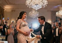 “I stood there eight months pregnant when my ex-husband leaned close and whispered, ‘You shouldn’t have come.’ Then he grabbed my dress and ripped it apart in front of everyone. People laughed. Phones came out. He smiled like he’d won. What Derek didn’t know was this—every second of my humiliation was about to destroy his entire life.”