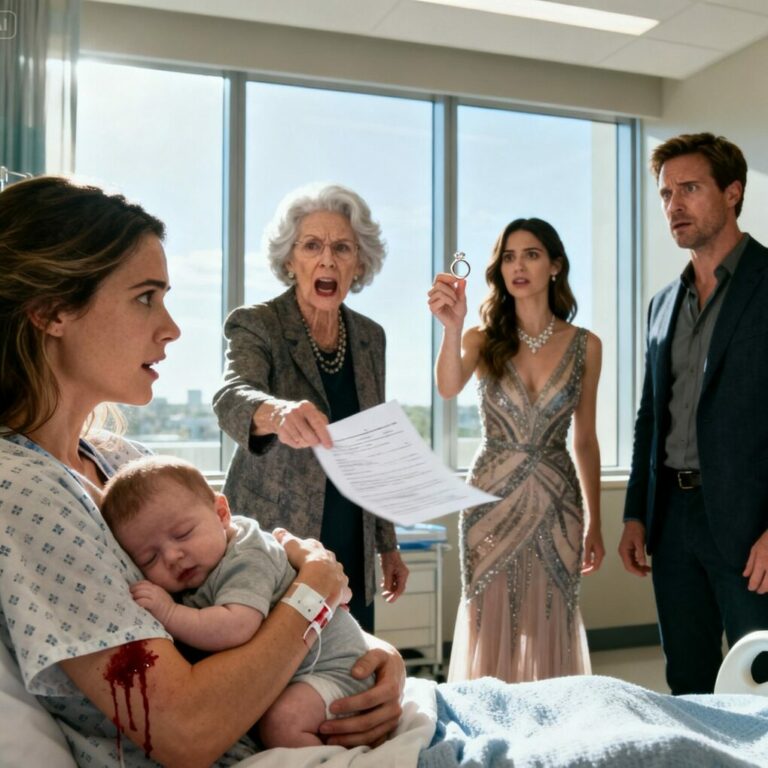 Blood dripped from my IV as I clutched Leo. My mother-in-law slammed divorce papers on the bed. “Sign it, Vanessa. You don’t deserve him,” she spat. Jessica held up my wedding ring, smirking. Daniel… he just stared at the floor. I looked at my son and whispered, “You want me to sign? Fine. But first, let them feel what they’ve never seen coming.” And with that, I picked up my phone, ready to destroy the family that tried to ruin me.
