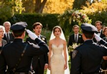 “I watched my future mother-in-law scream into her phone, ‘Send the police now—she’s a fraud!’ as I stood there in my wedding dress. When the officers arrived, one of them looked at me and said, ‘Ma’am… is it really you?’ Then they saluted. My fiancé froze. His mother went pale. And in that moment, my entire life was exposed.”