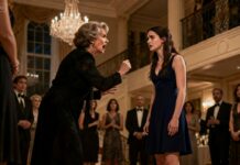 The champagne glass exploded at my feet as my mother-in-law screamed, “You’re nothing in this house!” My husband didn’t move. He didn’t speak. Then the doorbell rang. A man in a tailored suit stepped inside and said calmly, “Hello, Patricia. I’m her brother.” That was the moment every lie collapsed—and they realized who I really was.