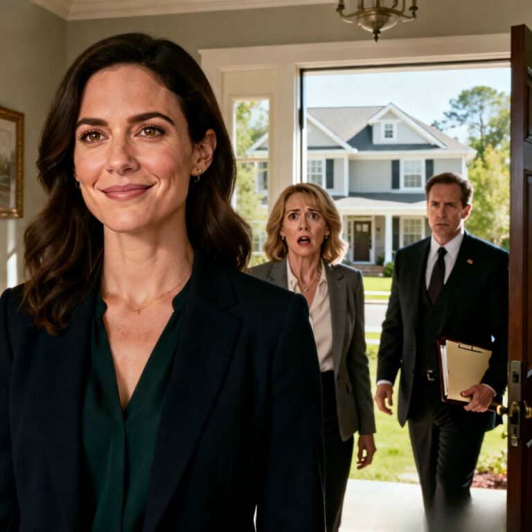 I still remember the smirk on her face when she said, “We’re here for our half of your dad’s five million. Move out.” My heart raced, but I didn’t flinch. I just smiled. She thought she’d already won. She didn’t see the man stepping in behind her. My lawyer cleared his throat and said calmly, “Actually… this house belongs to her.” And that was only the beginning