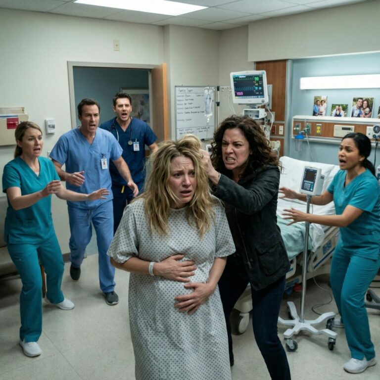 I was lying in a hospital bed, one hand on my pregnant belly, when the door slammed open and she hissed, “You really think carrying his child makes you untouchable?” My heart stopped as she yanked my hair and shoved me down. Nurses shouted, alarms blared—then my father walked in, eyes cold. “Get your hands off my daughter,” he said. She froze… if only she knew who he was.