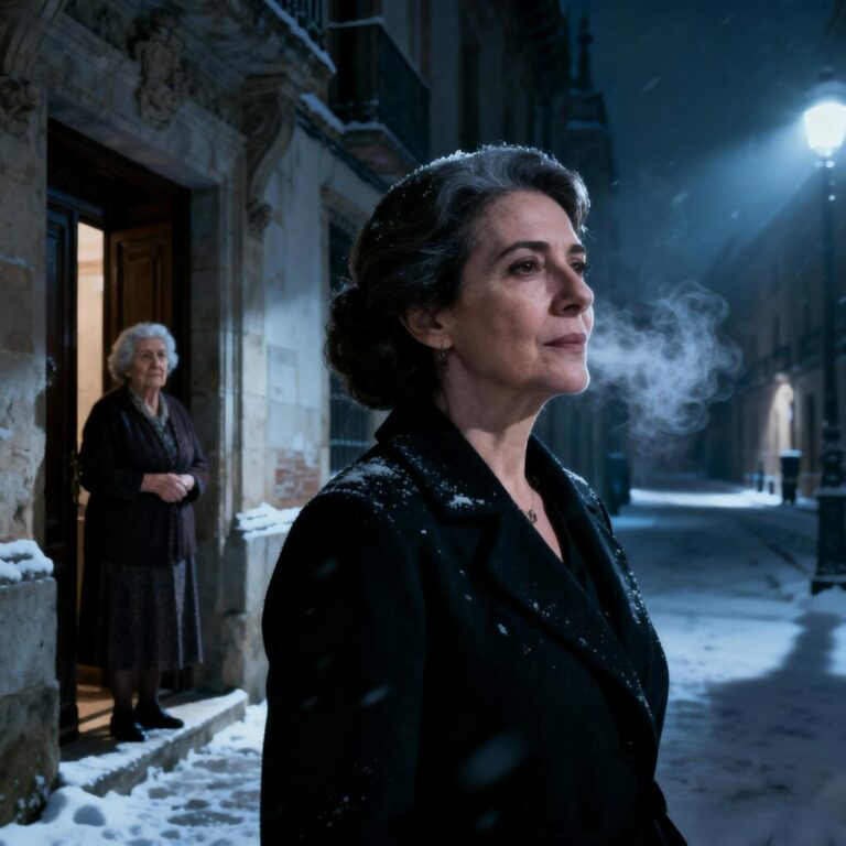 Me gritó: “¡Pues vete a casa de tus padres y a ver si te congelas!” y, sin darme tiempo a reaccionar, me empujó fuera y cerró con llave. Era pleno invierno y yo llevaba solo el camisón. El silencio de la calle dolía más que el frío. Cuando levanté el puño para romper la ventana, la puerta de la vecina se abrió y su voz me heló más que la noche: “Mañana, tu marido va a suplicar”. ¿Por qué lo dijo tan segura?