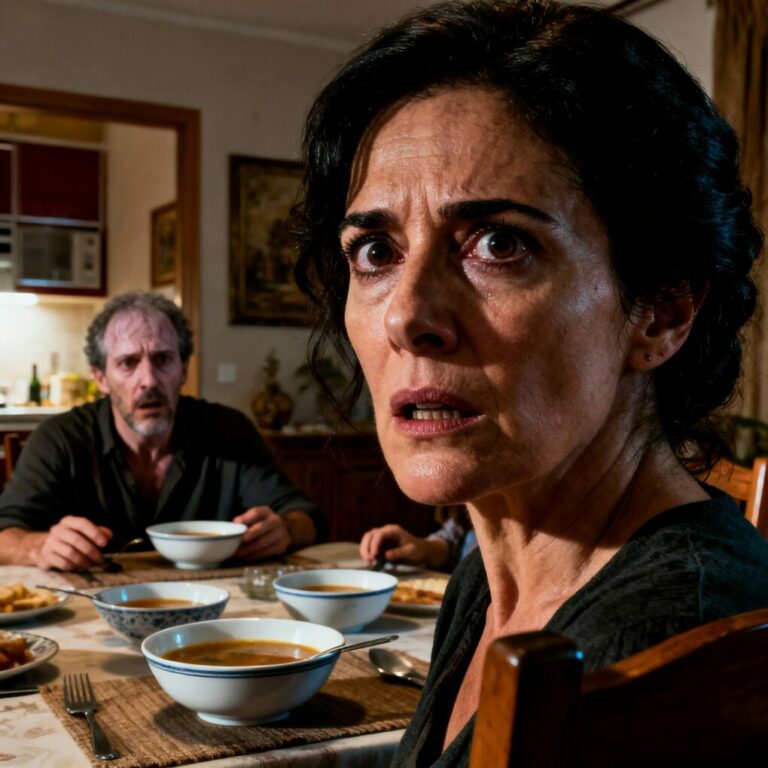No me vio cuando lo hizo. “¿No te vas a terminar la sopa?”, me dijo con esa sonrisa que ya no reconocía. Vi cómo deslizó algo en mi plato y sentí una humillación fría subir por la espalda. Cuando salió a contestar el teléfono, cambié los cuencos sin hacer ruido. Treinta minutos después, el silencio en la mesa se volvió insoportable. Nadie estaba preparado para lo que pasó después…