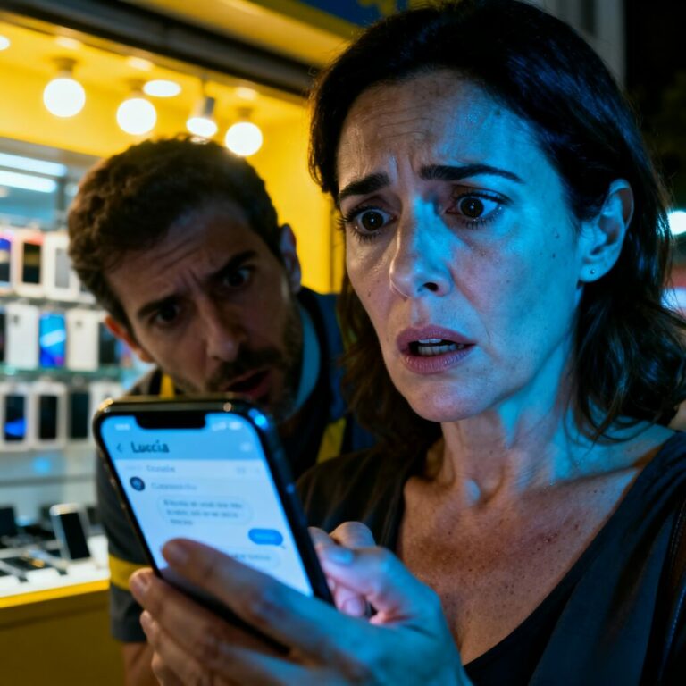 Nunca pensé que reparar un móvil destrozaría mi matrimonio. Entré tranquila… y salí temblando. El técnico, amigo de la familia, me tomó del brazo y susurró: «Cancela las tarjetas y cambia las cerraduras ahora mismo». Mi voz salió rota: «¿Qué pasó?». Giró la pantalla hacia mí. «Encontré mensajes programados». En ese instante supe que ya no conocía al hombre con quien dormía.