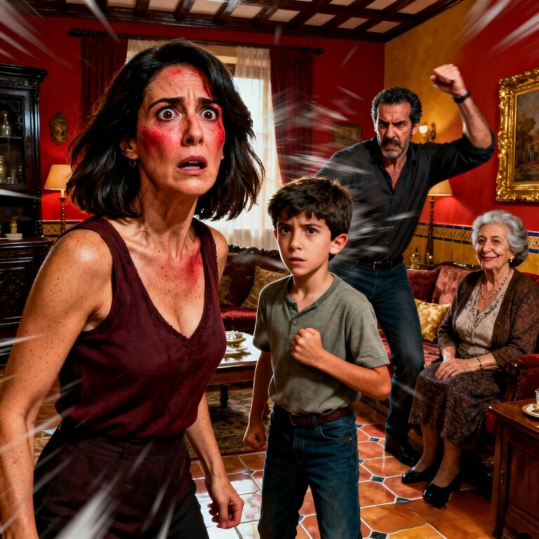 Nunca olvidaré el sonido. “No me contradigas delante de mi madre”, dijo él, y la bofetada cayó limpia, delante de todos. Ella sonrió, satisfecha, sin levantarse del sillón. Yo me quedé muda, con la cara ardiendo y el orgullo roto. El silencio pesaba más que el golpe… hasta que mi hijo de diez años se puso en pie y habló. Lo que dijo cambió todo. ¿Quieres saber por qué nunca volvieron a tocarme?