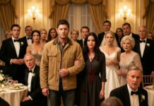 I never told my family that my “farmhand” husband was actually the billionaire investor they were desperate to impress. At my sister’s wedding, my mother seated me by the trash in the rain and said, “We’ll bring you leftovers.” My sister sneered that I was an embarrassment and poured wine down my dress. They laughed—until my husband walked into the ballroom. In that moment, their perfect world cracked, and every smile on their faces disappeared.