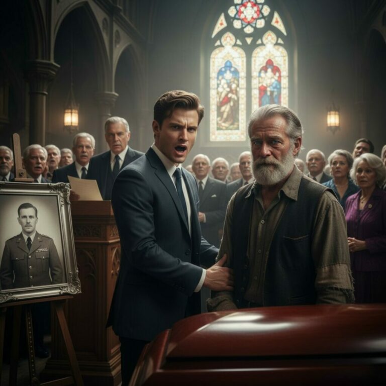 “My father sneered, ‘Get that filth out of here!’ as the homeless man entered the chapel. My relatives whispered in disgust, but I felt a strange urge to hold his hand. Then, the lawyer cleared his throat. ‘To the man in the tattered coat,’ he read, ‘I leave my entire $50 million estate.’ The room went deathly silent. My father’s face turned pale as the stranger looked up with tears in his eyes. Who exactly was this man to my grandfather?”