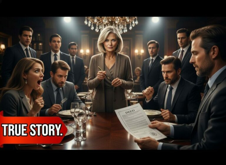 “Why is this homeless woman eating with us?” my daughter-in-law sneered, her voice dripping with pure disdain. I gripped my glass, feeling every eye in the restaurant burn into me like a brand. I stayed silent, letting her laughter ring out—until the realtor arrived. “Please sign the deed, Ma’am,” he whispered. The table went dead quiet. She didn’t realize the ‘homeless woman’ she just insulted owned the very roof over her head. Ready for the truth?