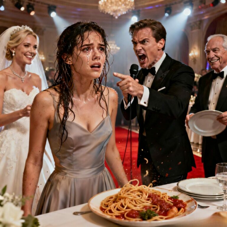 I stood there, drenched in caramel and shame, as my own sister laughed into the mic. ‘Look at this ugly single mom,’ she sneered, ‘unwanted and used up.’ Even my father chuckled, nodding in agreement. The room spun, my heart breaking into a million pieces—until the groom suddenly stood up. He ripped the microphone from her hand, his eyes burning with rage. ‘You want the brutal truth?’ he roared, looking directly at my sister. ‘I’m not the one you should be mocking. I’m the one who’s leaving.’ The silence that followed was deafening… and that was just the beginning