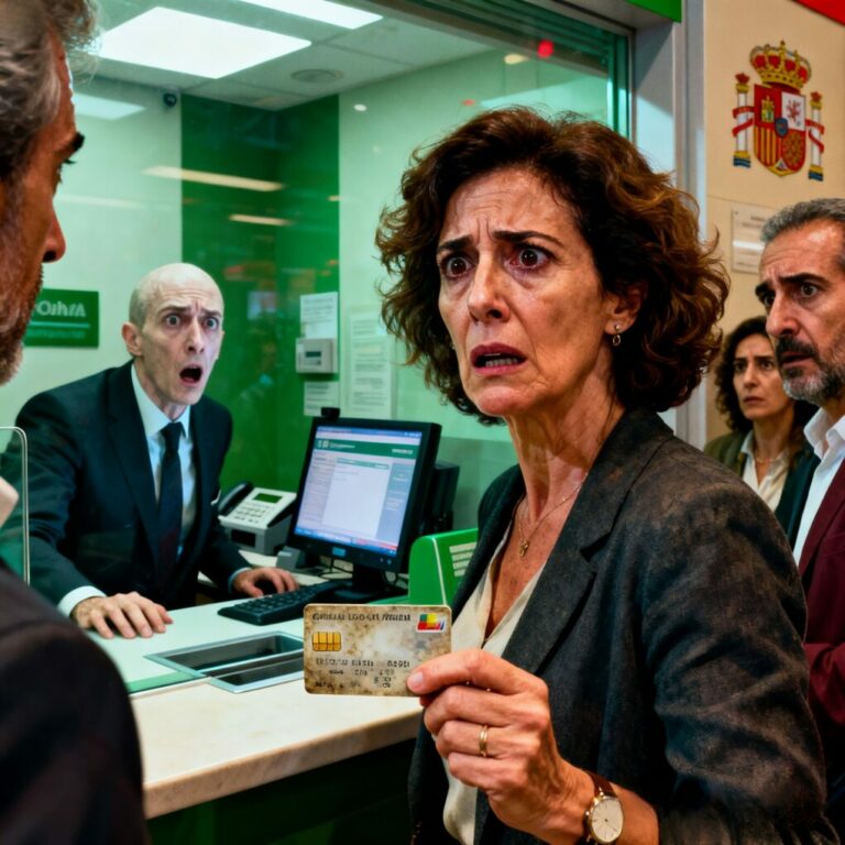 No olvidaré jamás la cara del director del banco cuando miró la pantalla y gritó delante de todos: “¡Señora, no se mueva… mire esto ahora mismo!” Yo estaba temblando, con mis hijos esperando fuera, después de que mi exmarido nos echara de casa en Nochebuena sin un euro. Saqué la vieja tarjeta que mi madre me dejó antes de morir… y en ese instante entendí que él nunca supo con quién se estaba metiendo.