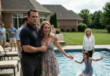 My sister pushed my daughter into the pool—still in her dress, unable to swim. I rushed forward, but my father grabbed me by the neck and forced me down. “If she can’t handle the water, she doesn’t deserve to live.” In that moment, my heart felt like it was being torn apart. After pulling my exhausted, water-choking child out, I didn’t scream. I didn’t cry. I just looked at them one last time—long, cold, and silent. Then I walked out of that house for good. They had no idea I would take away everything they ever valued… and by the next morning, they finally began to understand.