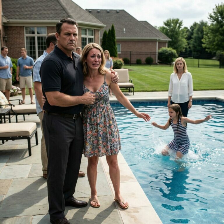 Mi hermana empujó a mi hija a la piscina, todavía con el vestido puesto y sin saber nadar. Corrí hacia ella desesperada, pero mi padre me agarró del cuello y me obligó a bajar. —Si no puede soportar el agua, no merece vivir —dijo con una frialdad que me heló la sangre.  En ese instante sentí que el corazón se me partía en pedazos. El tiempo parecía detenido mientras veía a mi hija luchar por respirar. No sé cómo, pero logré zafarme, me lancé al agua y saqué a mi pequeña, agotada, tosiendo y ahogándose, aferrada a mí con todas sus fuerzas.  No grité. No lloré. No hice ningún escándalo. Solo los miré una última vez: una mirada larga, fría y silenciosa, cargada de todo lo que ya no necesitaba decir. Luego di media vuelta y salí de esa casa para siempre.  Ellos no tenían ni idea de que, al irme, estaba a punto de arrebatarles todo aquello que más valoraban. Y a la mañana siguiente, por fin, comenzaron a entenderlo.