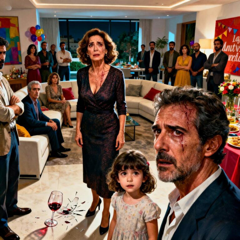 Nunca voy a olvidar ese segundo. En nuestra fiesta de aniversario, la hija de cuatro años de mi mejor amiga miró a mi marido y dijo con voz clara: “Papá, ¿nos vamos ya a casa?” Las risas se apagaron. El silencio cayó como una bofetada. El vaso resbaló de mi mano y se hizo añicos. Y en ese instante entendí que no era la única cosa rota esa noche… Pero lo que hice después nadie lo vio venir.