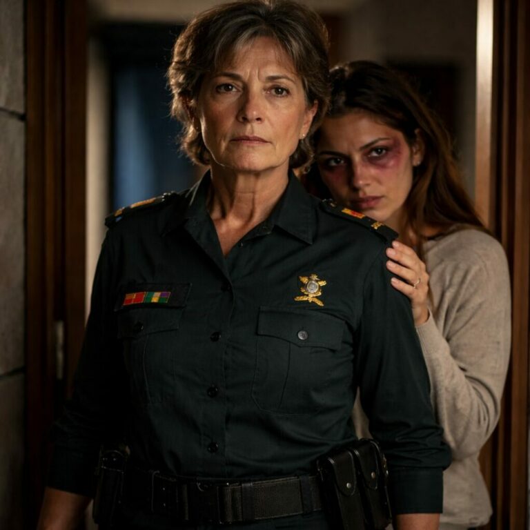 A la una de la madrugada, mi hija se desplomó en mi puerta, morada y temblando. “Mamá… mi marido me pegó… por su amante”, sollozó. No grité. No lloré. Me puse el uniforme con manos firmes. Hice una sola llamada: “El plan empieza. Ahora”. Porque hay silencios que protegen… y otros que anuncian una guerra. ¿Hasta dónde llega una madre cuando la justicia llega tarde?