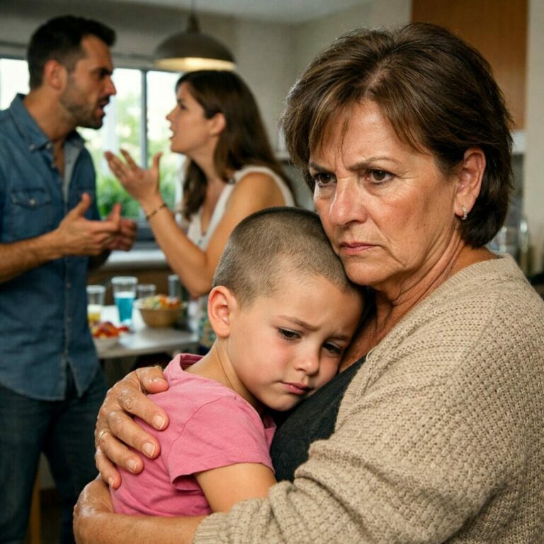 Entré a la fiesta familiar esperando risas, y salí con el corazón paralizado. Cuando vi la cabeza rapada de mi nieta de seis años, apenas pude hablar. “¿Quién hizo esto?”, susurré. Mi nuera soltó una carcajada: “Relájate, es solo una broma”. La abracé y me fui. Entonces mi hijo gritó: “¡Mamá, estás exagerando!”. Pero a la mañana siguiente, su voz temblaba al teléfono: “Por favor… salva a mi esposa…”. Y ahí entendí que esto recién empezaba.