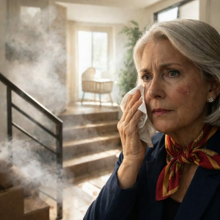 Nunca pensé que pedir respeto por la salud de mi nieto recién nacido acabaría así. “Por favor, no fumes cerca del bebé”, dije con calma. Ella me gritó: “¡Hueles peor que el humo, vieja asquerosa!”, y me escupió en la cara. Bajé las escaleras en silencio, limpiándome la humillación… hasta que, minutos después, sus gritos de terror sacudieron toda la casa. ¿Qué ocurrió realmente arriba?