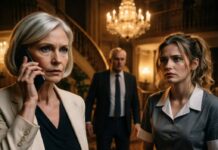 Después de regresar del Reino Unido tras 15 años, encontré a mi hija viviendo como criada en la mansión de 4 millones de dólares que le dejé. Apenas me reconoció, parecía quebrada. Furiosa, llamé con calma a mi abogado y dije cuatro palabras. Lo que pasó después los dejó a todos en shock…