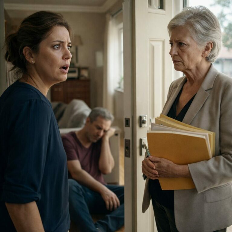 Mi marido estaba en la ducha cuando su móvil vibró. Leí el mensaje: “Estoy esperando por ti, amor.” Sin pensarlo, respondí: “Ven. La esposa no estará.” Una hora después, el timbre sonó. Él salió pálido, temblando. Abrí la puerta… —“Mamá… ¿qué haces aquí?” —dijo él.