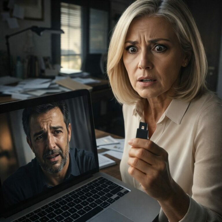 Nunca debí conectar ese USB. Mis manos temblaban al ver el archivo. Luego apareció mi esposo en el video, llorando. Dijo: “Sarah… si estás viendo esto, significa que me hicieron callar.” Sentí que me faltaba el aire y supe que algo estaba mal. Apagué la pantalla, tomé el teléfono y dije en voz baja: “Necesito un abogado, ahora.” Veinticuatro horas después, ya no era solo una viuda. Tenía la verdad y un plan.