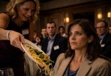 At the class reunion, my old bully shoved leftovers at me and mocked me. Years ago she humiliated me in front of everyone. Now she’s rich and flaunting it—she doesn’t recognize me. I drop my business card in her plate: ‘Read my name. You have 30 seconds…’