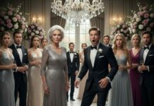 “This fat pig is my mother-in-law,” my son’s new wife sneered, her wealthy family erupting in cruel laughter. I stood there, silent, absorbing their insults until her father’s glass shattered on the floor. His face drained of color as he stammered, “Wait… aren’t you the new CEO?!” I leaned in, my smile cold as ice. “Small world, isn’t it? Pack your desk by morning.” But that was only the beginning of their nightmare.