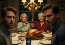 “The silver fork slipped from my hand, clattering against the china. My phone buzzed with a text that chilled my blood: ‘He is not your brother. Leave now or you’re next.’ I looked up, meeting my ‘brother’s’ eyes—eyes that suddenly felt like a stranger’s. ‘Is everything okay?’ he whispered, his smile never reaching his face. I stood up, heart pounding. What if the person I love is the very monster I’m running from?”