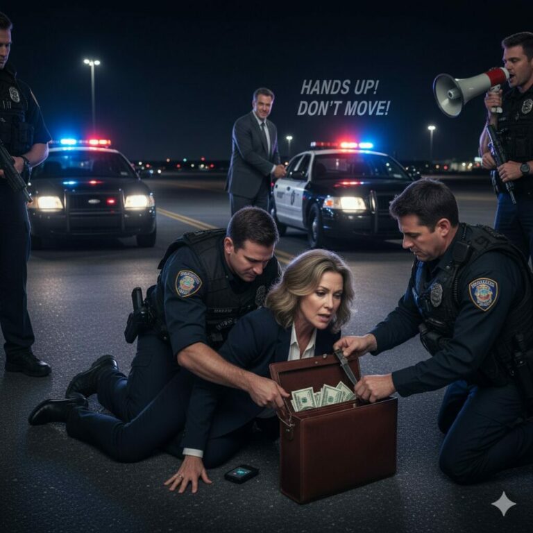 “The click of the door locks echoed like a gunshot in the silent cab. ‘Don’t move, don’t breathe, just stay inside!’ the driver screamed, his eyes wild with a terror I’d never seen. My heart hammered against my ribs as blue and red lights suddenly blinded me. Then came the shout that shattered my world: ‘Hands where we can see them! Drop the bag now!’ A cold barrel pressed against the glass, aimed right at my head. What did they think was in my luggage… and why was the driver smiling now?”