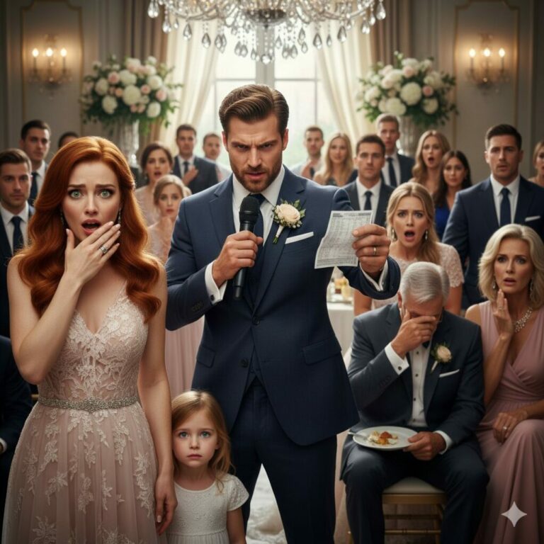 “I stood there, frozen, as my own sister pointed at me from the altar. ‘My sister is just a single mother, unwanted by anyone,’ she sneered into the mic. The crowd’s laughter felt like acid, but my mother’s voice cut deeper: ‘She’s nothing but a used product!’ Even Dad was hiding a smirk. My heart shattered into a million pieces—until the groom suddenly stood up and snatched the microphone. He looked at my family, then straight at me, and cleared his throat. The room went dead silent. He was about to say something that would change everything…”