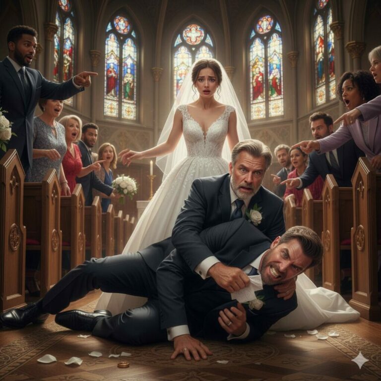 “I thought I was walking my daughter toward her ‘happily ever after,’ but the cold sweat on her palm told a different story. As the priest asked for her vow, she pressed a crumpled note into my hand. ‘Dad, he’s not who you think. Look under the floorboards,’ she whispered, her voice trembling. My blood turned to ice. I looked at the groom’s smiling face and realized—I wasn’t at a wedding; I was at a crime scene. What had I brought into our home?”