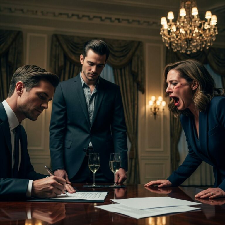 “I walked into her firm’s opening party expecting applause, not ridicule. Someone whispered, ‘Test-run husband.’ She handed me divorce papers with a smile. ‘Sign and go,’ Victoria said. I signed, smiled, and left. What she didn’t know? I held the strings to every dollar she thought she owned. In the next hour, everything she built would vanish—and there was nothing she could do to stop it.”