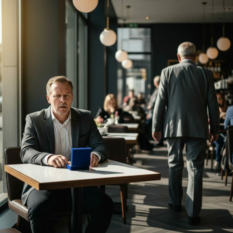 “The stranger leaned close and whispered, ‘Don’t open the box until you’re alone… and don’t let Rebecca know.’ Ten seconds later, he vanished. Six hours later, I learned my wife had already planned my death. What was supposed to be a family dinner was actually a rehearsal for my murder — and I was running out of time to stop it.”