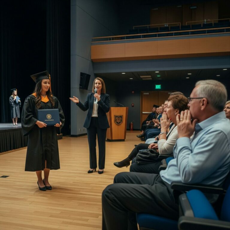 “My mom said, ‘We can’t come to your graduation. We’re going to a resort with your sister.’ I didn’t cry. I didn’t argue. I smiled and said, ‘It’s okay.’ But when the dean later said, ‘We’d like to honor the parents who raised her,’ and called someone else’s name instead of theirs… that’s when everything changed.”