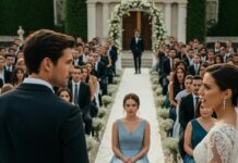 They laughed when I sat at the back table. “She’s obviously just a plus-one,” the bride whispered, not bothering to lower her voice. I smiled and stayed silent—until the groom froze at the altar, stared straight at me, and said into the microphone, “Laney… what are you doing here?” That’s when the room went quiet. Because nobody there knew who I really was. And the wedding was about to end.