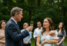 “My father raised his glass and smiled at me. ‘So, Olivia,’ he said loudly, ‘when will you finally make me a grandfather?’ I was holding my seven-month-old daughter. The silence hit like a bomb. My sister laughed. I didn’t. That was the moment I realized—this wasn’t favoritism anymore. This was erasure. And I was done staying quiet.”