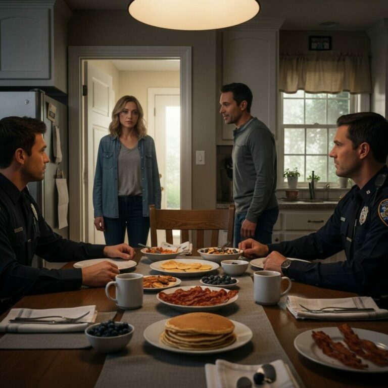 When my husband slapped me, I didn’t scream. I didn’t cry. I just said, “I’ll make breakfast tomorrow.” He laughed. “Good. Maybe you’re finally learning.” The next morning, pancakes filled the kitchen. Bacon sizzled. Coffee steamed. He smiled—until he saw who was sitting at the table. That’s when he realized… breakfast wasn’t forgiveness.